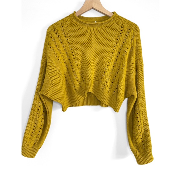 BDG Urban Outfitters Oversized Chunky Knit Cropped Sweater, Chartreuse Green -XS - Picture 2 of 10
